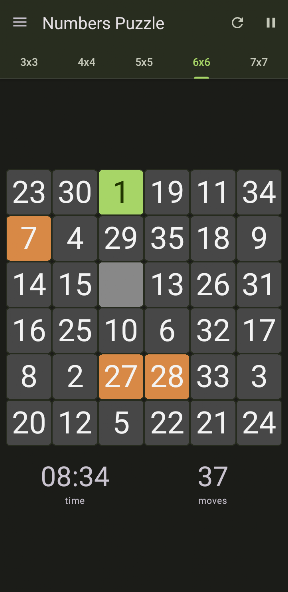 15 Number puzzle sliding game screenshot