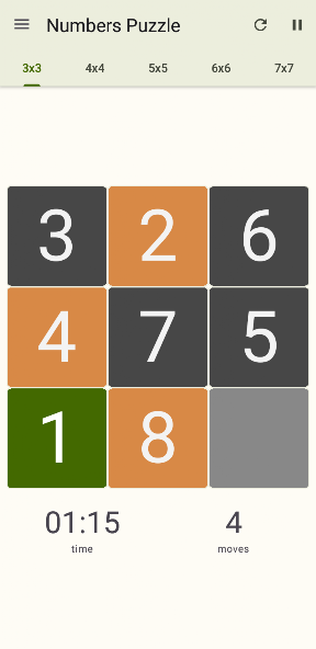 15 Number puzzle sliding game screenshot