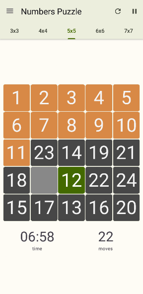 15 Number puzzle sliding game screenshot