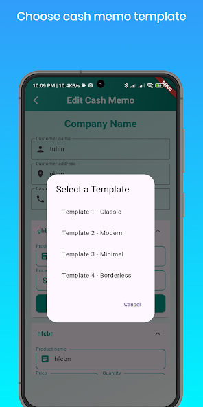 Cash Memo/ Invoice generator screenshot