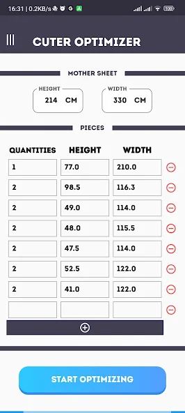 Cutting Optimizer screenshot