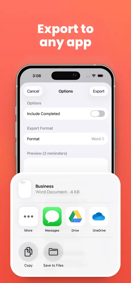 Export Reminders: CSV/PDF/Docx screenshot