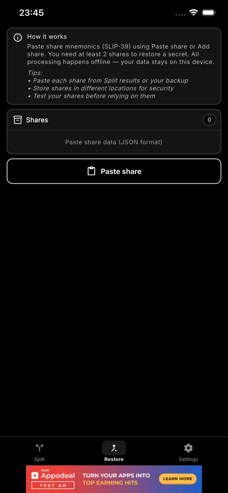 Shamir Safe screenshot