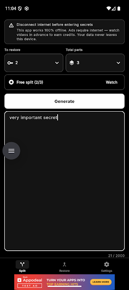 Shamir Safe: Split Crypto Seed screenshot