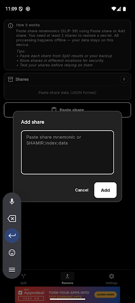 Shamir Safe: Split Crypto Seed screenshot