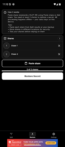 Shamir Safe: Split Crypto Seed screenshot