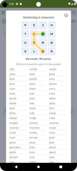 Strands word game screenshot